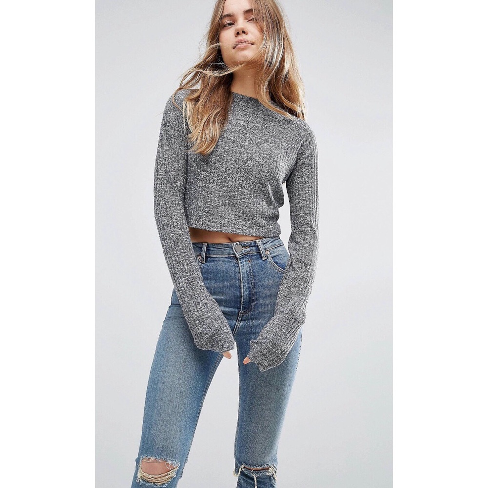 Asos Top With Super Long Sleeves On Textured Rib